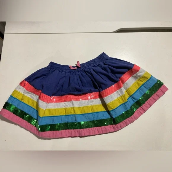 Mini Boden Blue Rainbow Sequined Gathered Skirt Elastic Waist Drawcord Size 5-6 - Picture 1 of 11